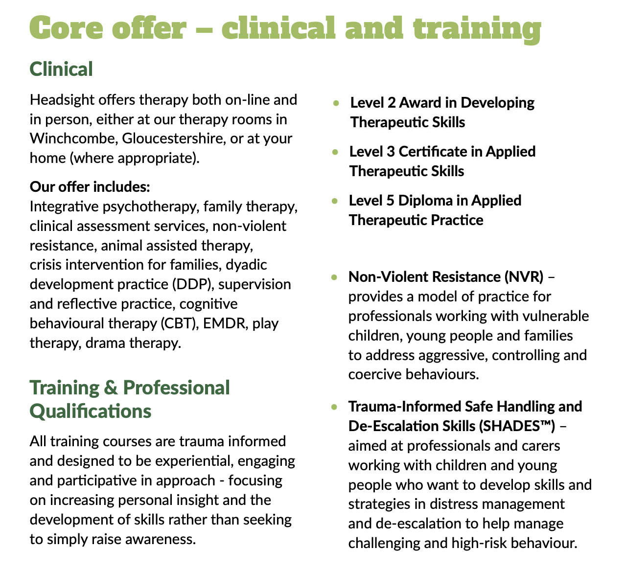 Core offer - Clinical and Training