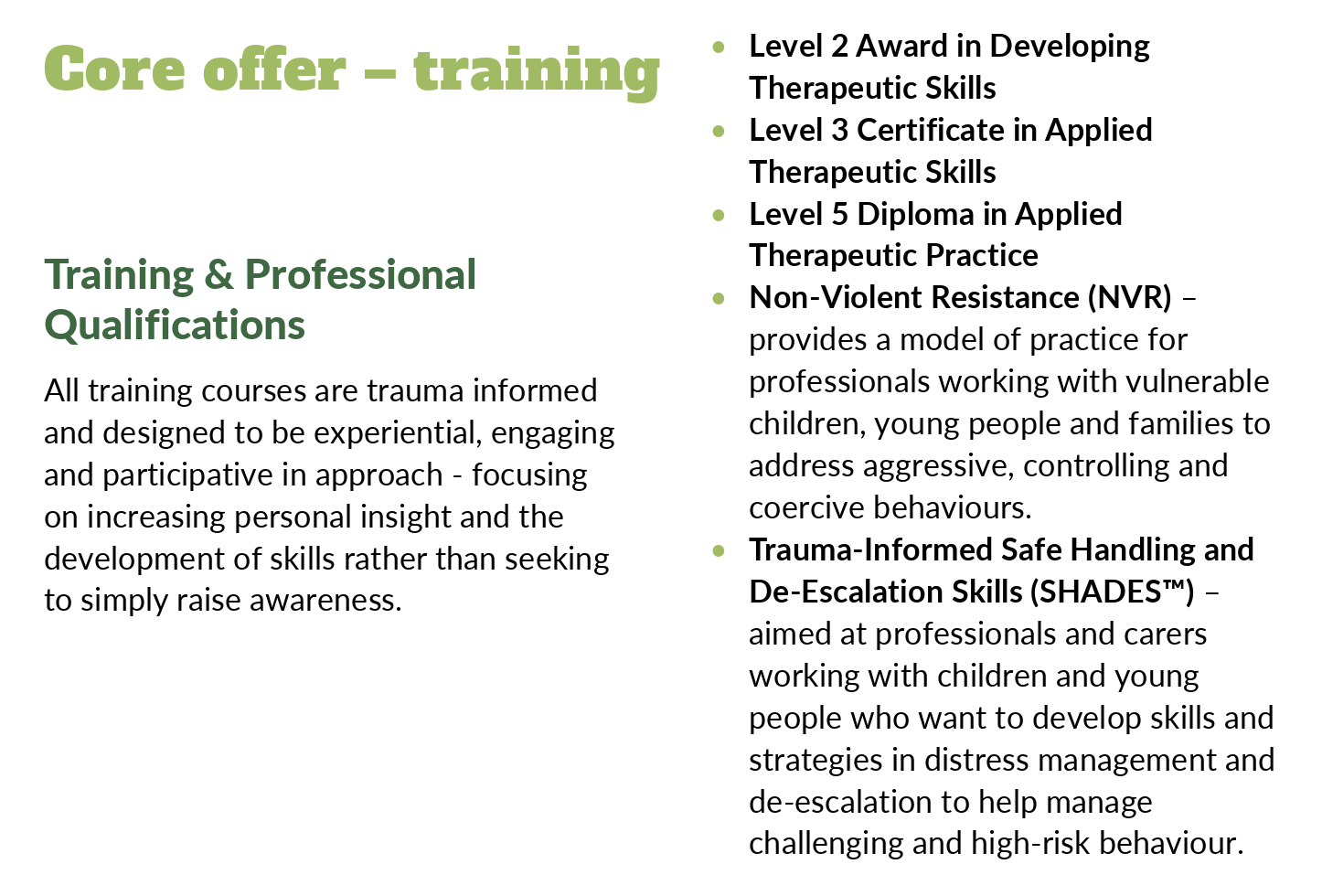 Core offer - Clinical and Training